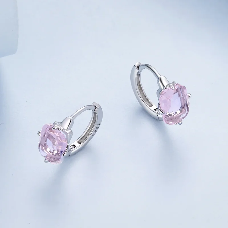 (bild till) Pandora-stil Rosa Ädelsten Örhängen - BSE889 - View 3