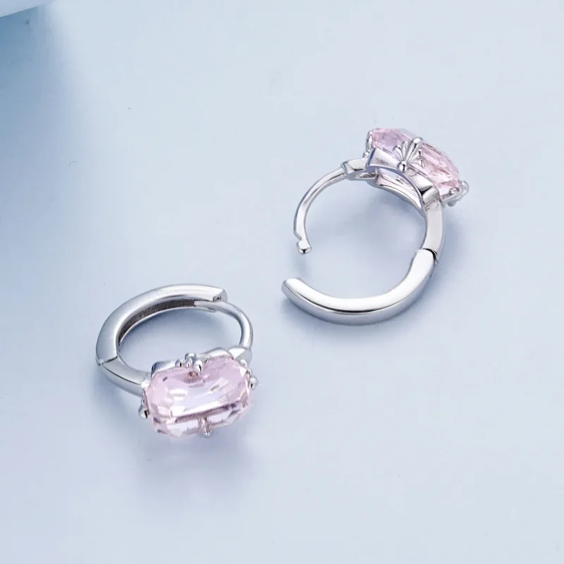 (bild till) Pandora-stil Rosa Ädelsten Örhängen - BSE889 - View 4