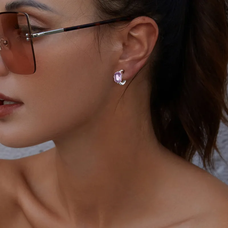 (bild till) Pandora-stil Rosa Ädelsten Örhängen - BSE889 - View 5
