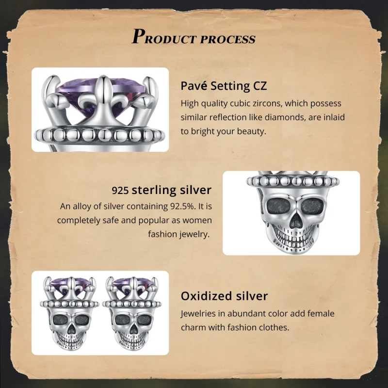 (bild till) Pandora Style Skeleton King Studs Earrings - BSE892 - View 5