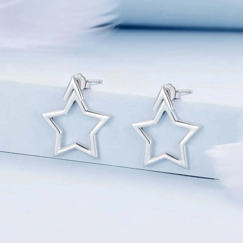 (bild till) Pandora-stil Pentagram Stiftöronhängen - BSE901 - View 2