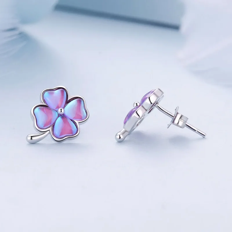 (bild till) Pandora-stil Fyrklöver Studs Örhängen - BSE914 - View 4