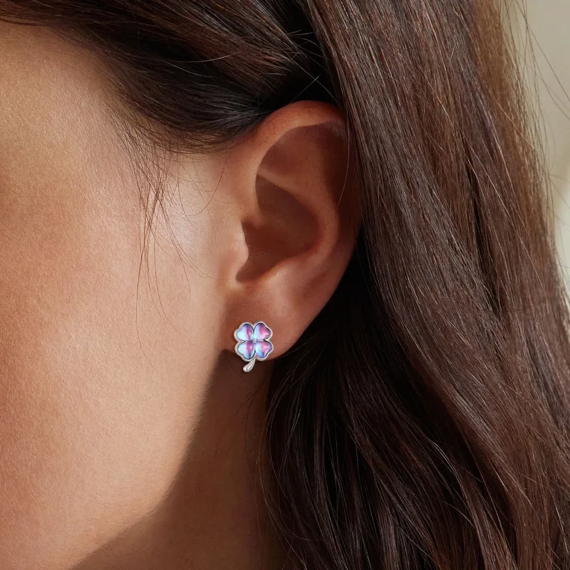 (bild till) Pandora-stil Fyrklöver Studs Örhängen - BSE914 - View 5