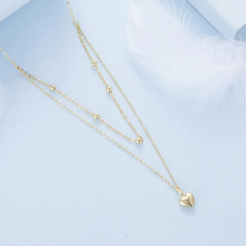 (bild till) Pandora-stil Guldkärlekshjärta Pärlhalsband - BSN168-B - View 3