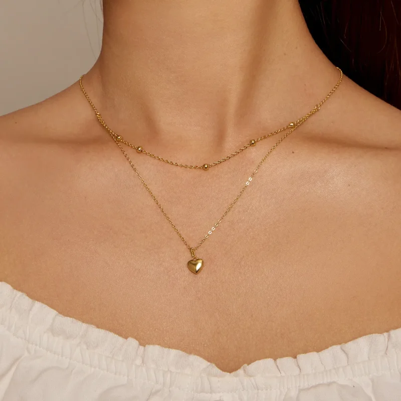 (bild till) Pandora-stil Guldkärlekshjärta Pärlhalsband - BSN168-B - View 4