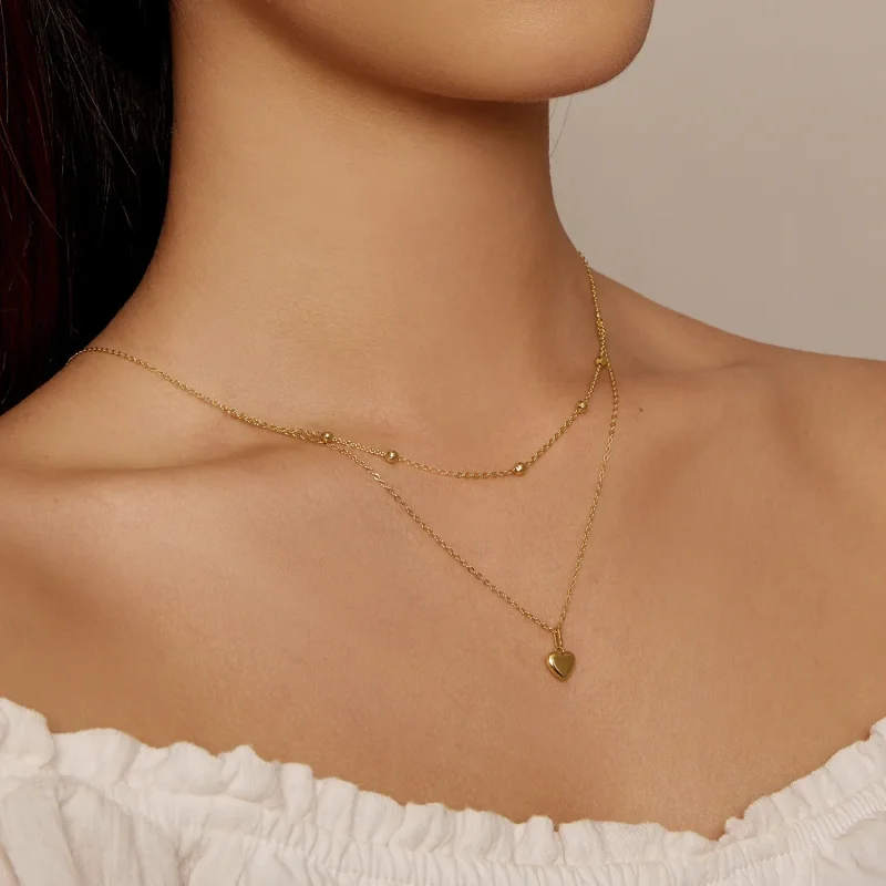 (bild till) Pandora-stil Guldkärlekshjärta Pärlhalsband - BSN168-B - View 5