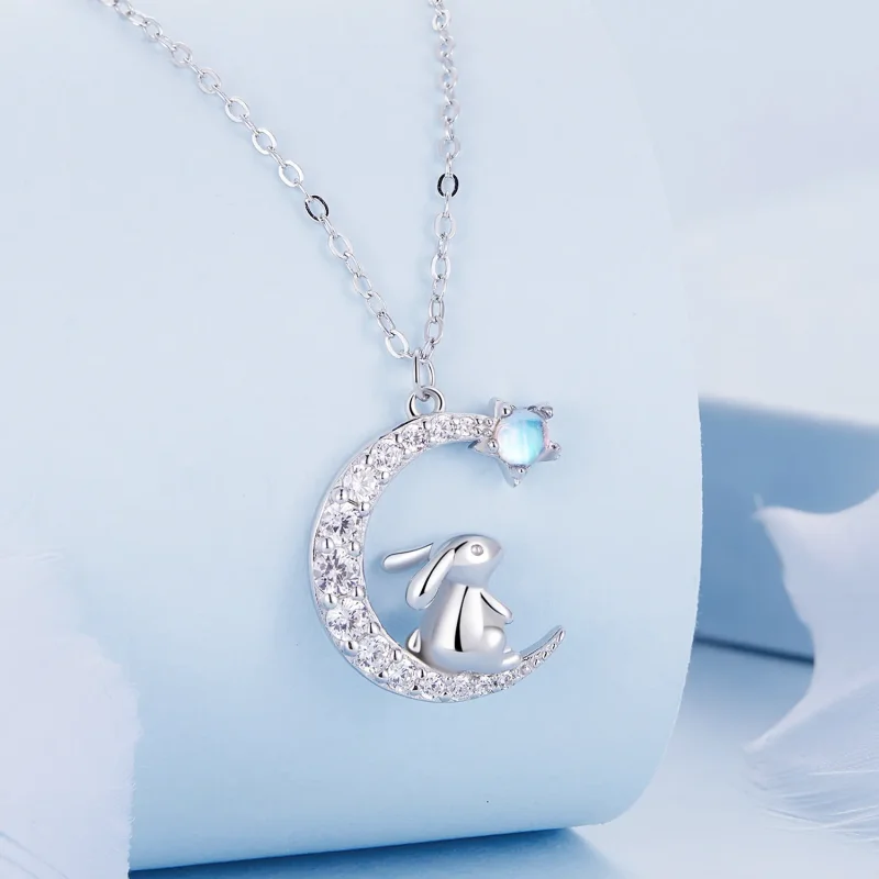 (bild till) Pandora-stil Månkanin Halsband - BSN302 - View 2