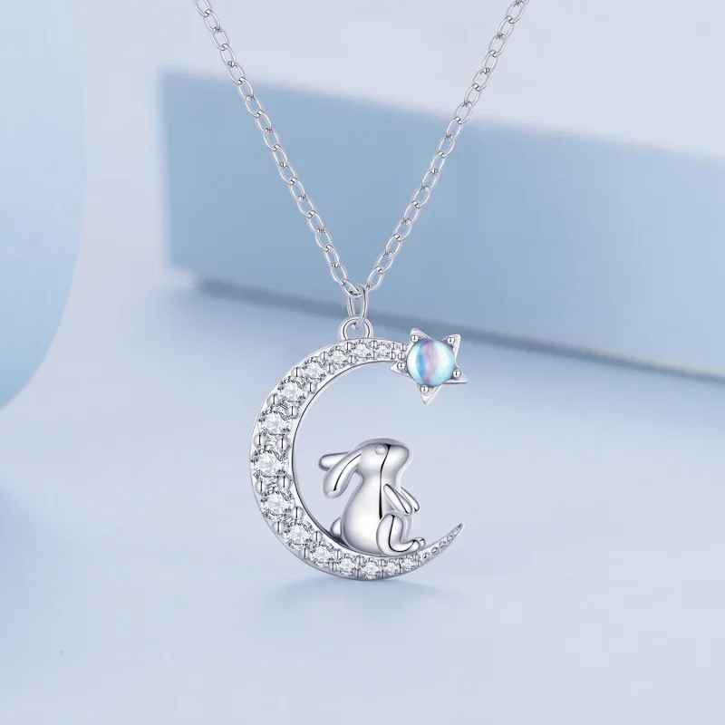 (bild till) Pandora-stil Månkanin Halsband - BSN302 - View 3