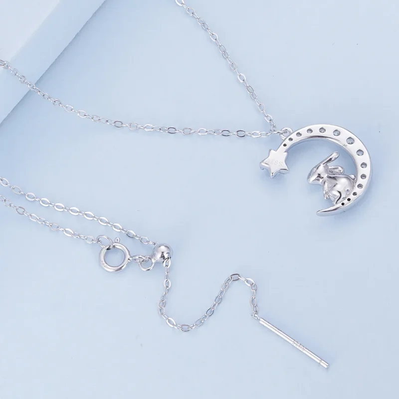 (bild till) Pandora-stil Månkanin Halsband - BSN302 - View 4