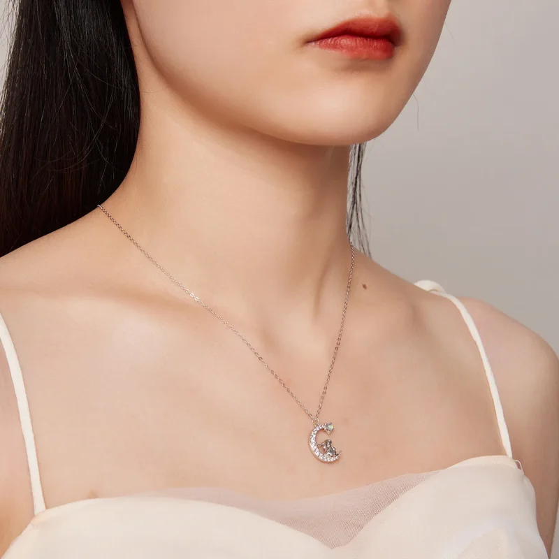 (bild till) Pandora-stil Månkanin Halsband - BSN302 - View 6