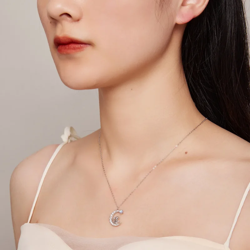 (bild till) Pandora-stil Månkanin Halsband - BSN302 - View 7