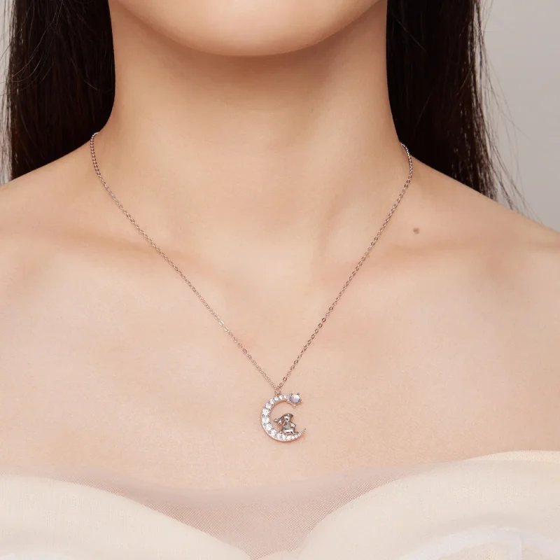 (bild till) Pandora-stil Månkanin Halsband - BSN302 - View 8