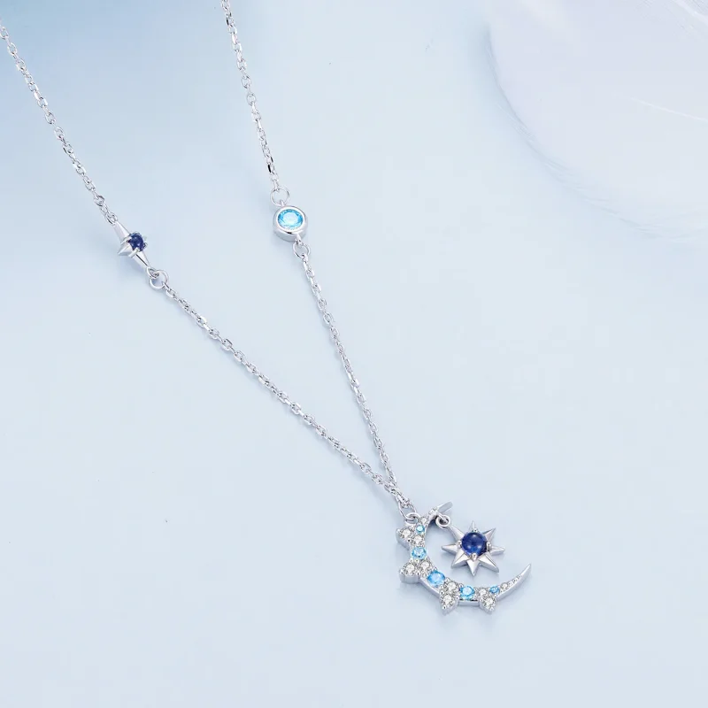 (bild till) Pandora-stil Måne Stjärnsprut Halsband - BSN347 - View 2