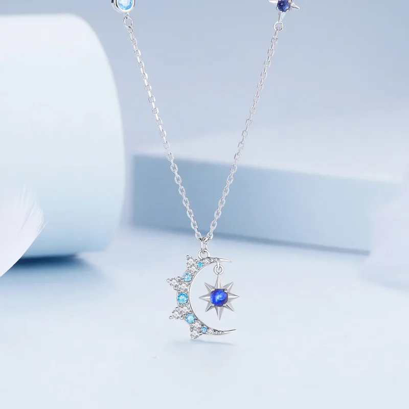 (bild till) Pandora-stil Måne Stjärnsprut Halsband - BSN347 - View 3