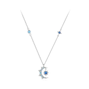 Pandora-stil Måne Stjärnsprut Halsband - BSN347 (bild till) Pandora-stil Måne Stjärnsprut Halsband - BSN347