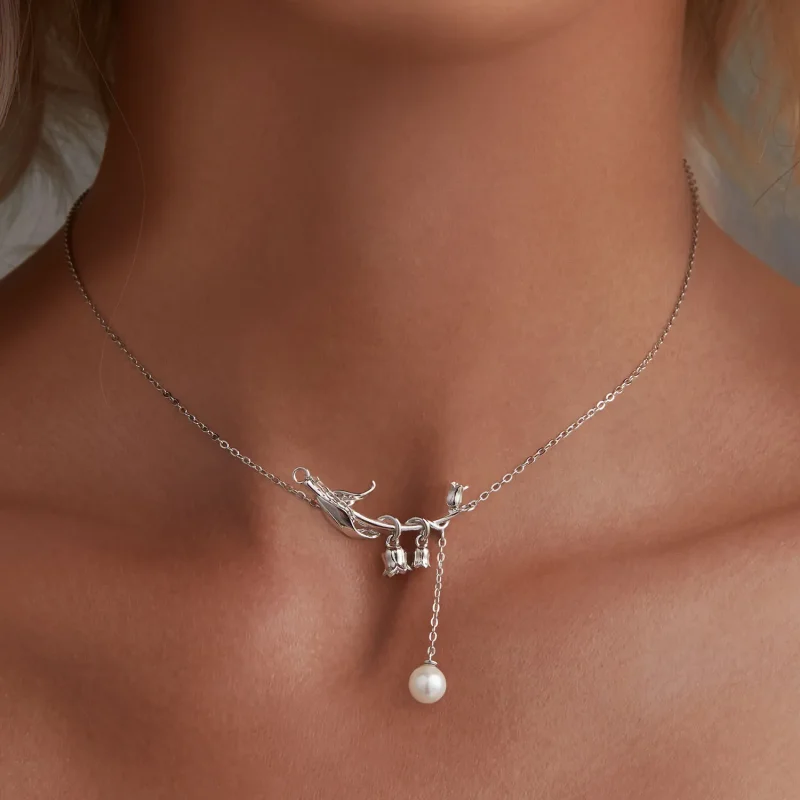 (bild till) Pandora-stil Liljekonvalj Halsband - BSN357 - View 5