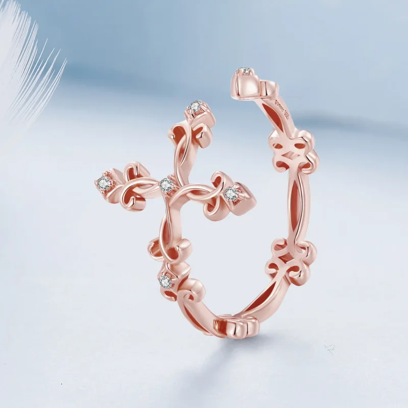 (bild till) Pandora-stil Kors-Silver Öppen Ring - BSR041-C - View 2