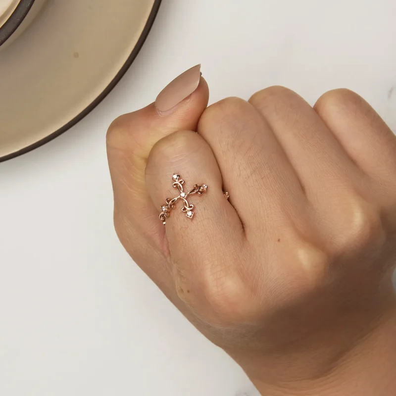 (bild till) Pandora-stil Kors-Silver Öppen Ring - BSR041-C - View 6