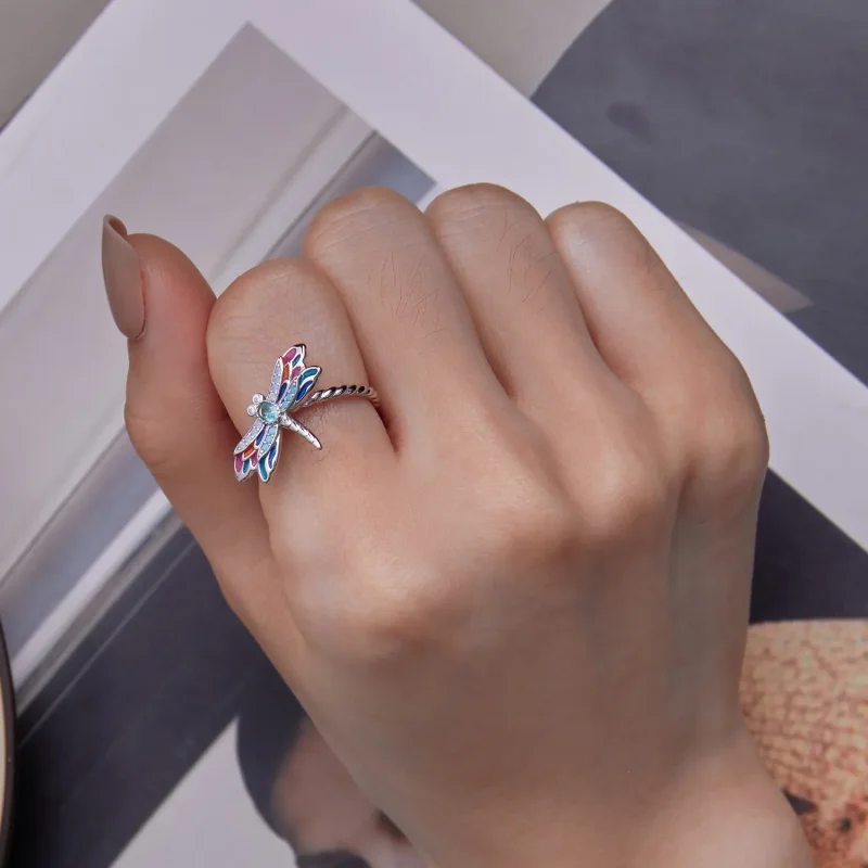 (bild till) Pandora-stil DragonflyÖppen Ring - BSR385 - View 7