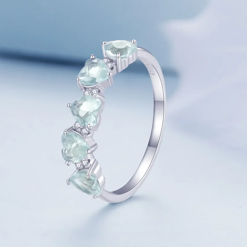(bild till) Pandora-stil Havsblått Hjärta Ring - BSR406 - View 2