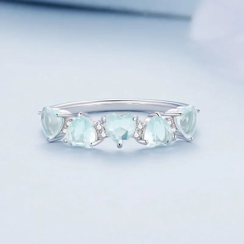 (bild till) Pandora-stil Havsblått Hjärta Ring - BSR406 - View 3