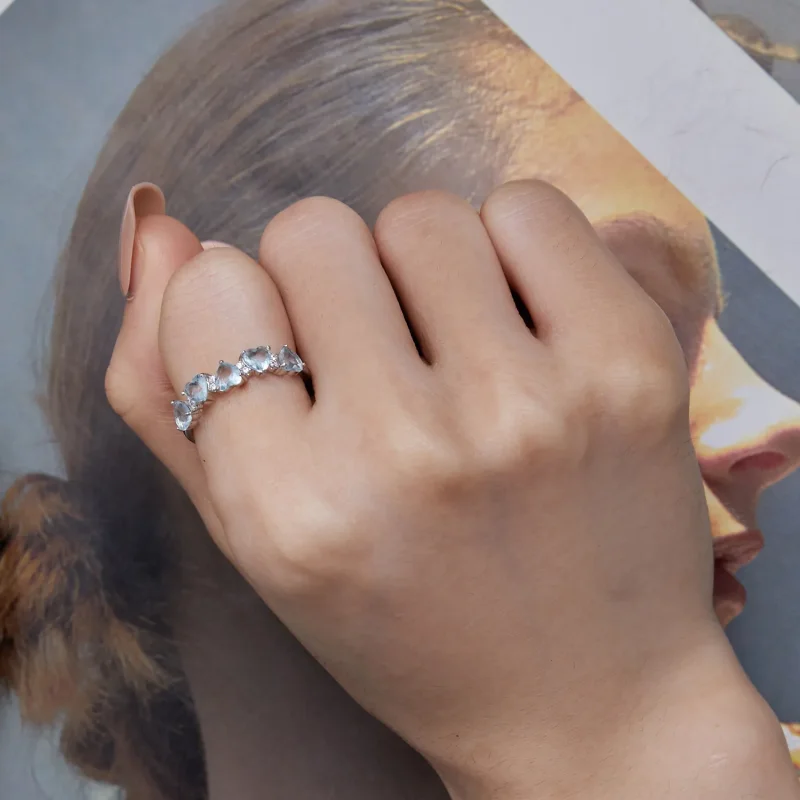 (bild till) Pandora-stil Havsblått Hjärta Ring - BSR406 - View 7