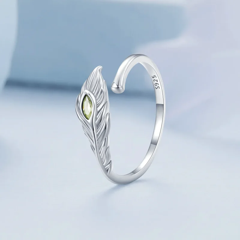 (bild till) Pandora-stil Påfågelfjäder Öppen Ring - BSR424 - View 2