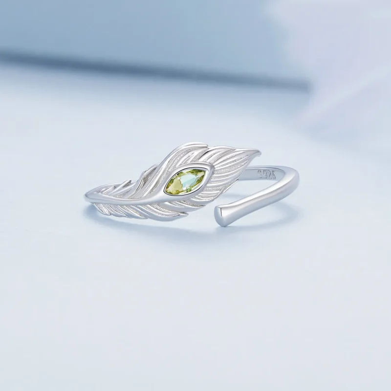 (bild till) Pandora-stil Påfågelfjäder Öppen Ring - BSR424 - View 3