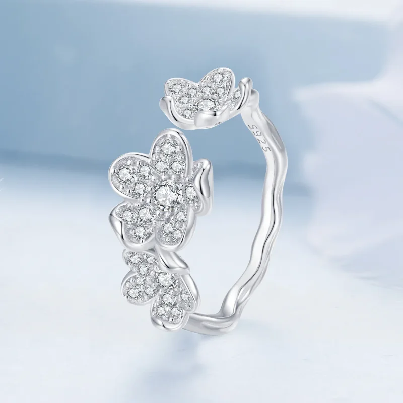 (bild till) Pandora-stil Öppen Ring Full av Blommor - BSR447 - View 2
