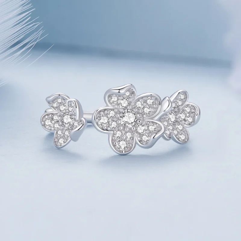 (bild till) Pandora-stil Öppen Ring Full av Blommor - BSR447 - View 3