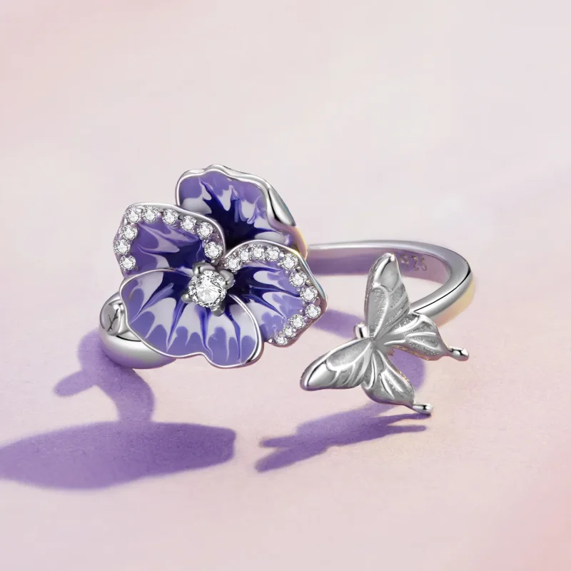 (bild till) Pandora Style Pansy Öppen Ring - BSR452-E - View 3