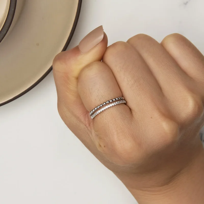 (bild till) Pandora-stil Dubbellager Ring - BSR463 - View 6