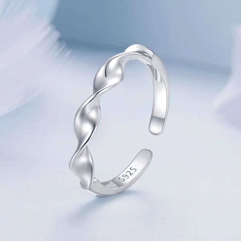 (bild till) Pandora-stil Vridet Äkta Föremål Sterling Silver Öppen Ring - BSR468-E - View 2