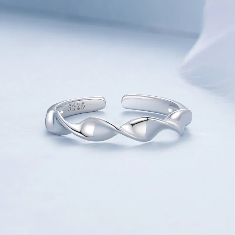 (bild till) Pandora-stil Vridet Äkta Föremål Sterling Silver Öppen Ring - BSR468-E - View 3