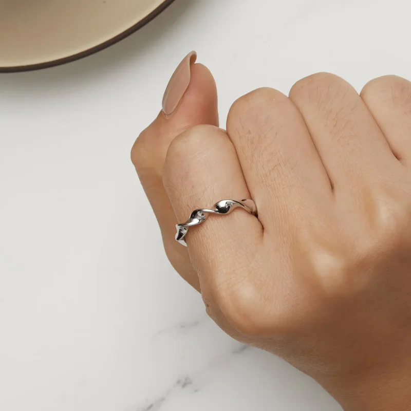 (bild till) Pandora-stil Vridet Äkta Föremål Sterling Silver Öppen Ring - BSR468-E - View 6