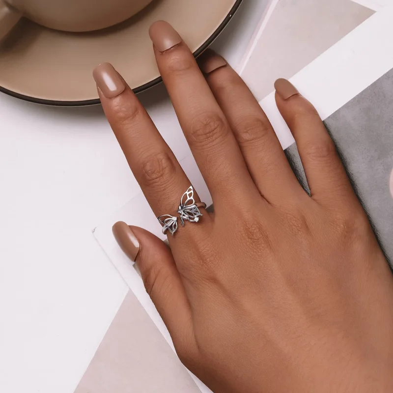(bild till) Pandora-stil Butterfly Elf Öppen Ring - BSR484-E - View 5