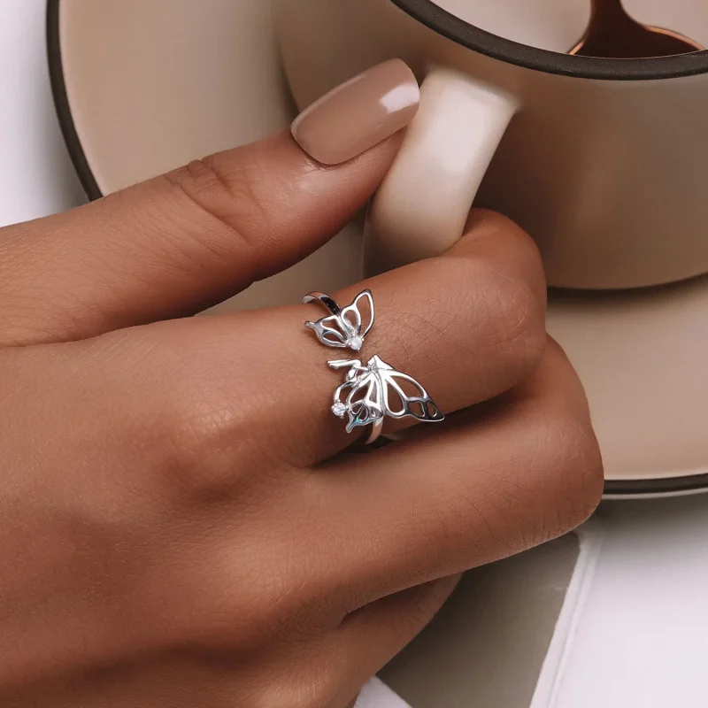 (bild till) Pandora-stil Butterfly Elf Öppen Ring - BSR484-E - View 6