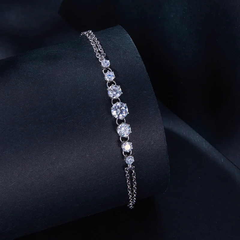 (bild till) Pandora-stil Moissanite Armband (Ett certifikat) - MSB008 - View 2