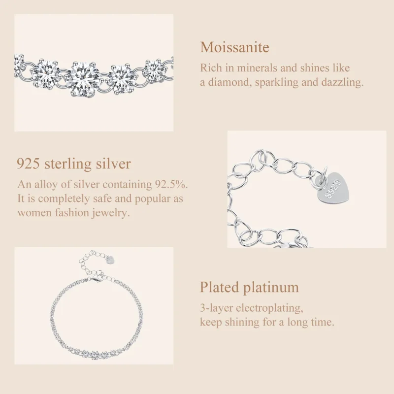 (bild till) Pandora-stil Moissanite Armband (Ett certifikat) - MSB008 - View 6