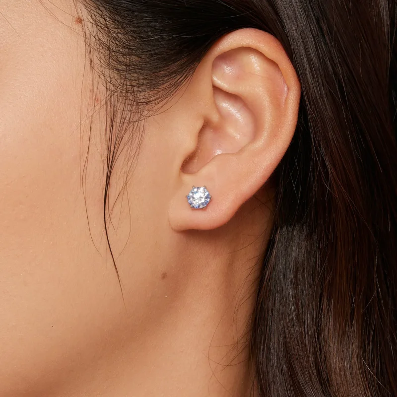 (bild till) Pandora-stil Aquamarine Moissanite Örhängen - MSE025-LLB - View 4