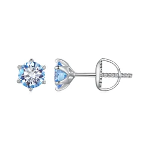 (bild till) Pandora-stil Aquamarine Moissanite Stiftöronhängen - MSE025-SLB