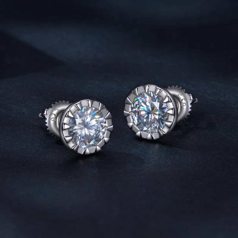 (bild till) Pandora-stil 1Ct Moissanite-stiftöronhängen - MSE027 - View 2