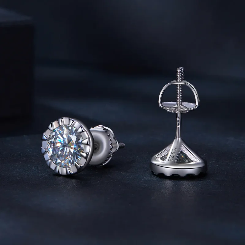 (bild till) Pandora-stil 1Ct Moissanite-stiftöronhängen - MSE027 - View 4