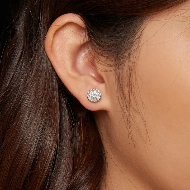 (bild till) Pandora-stil 1Ct Moissanite-stiftöronhängen - MSE027 - View 6
