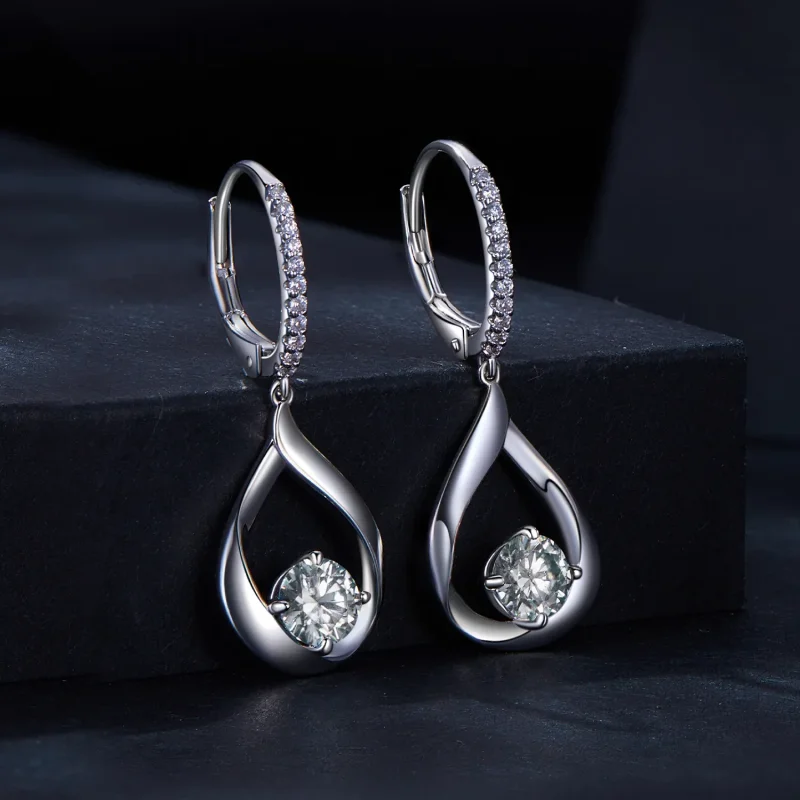 (bild till) Pandora-stil Drop Moissanite-örhängen (Två certifikat) - MSE032 - View 2