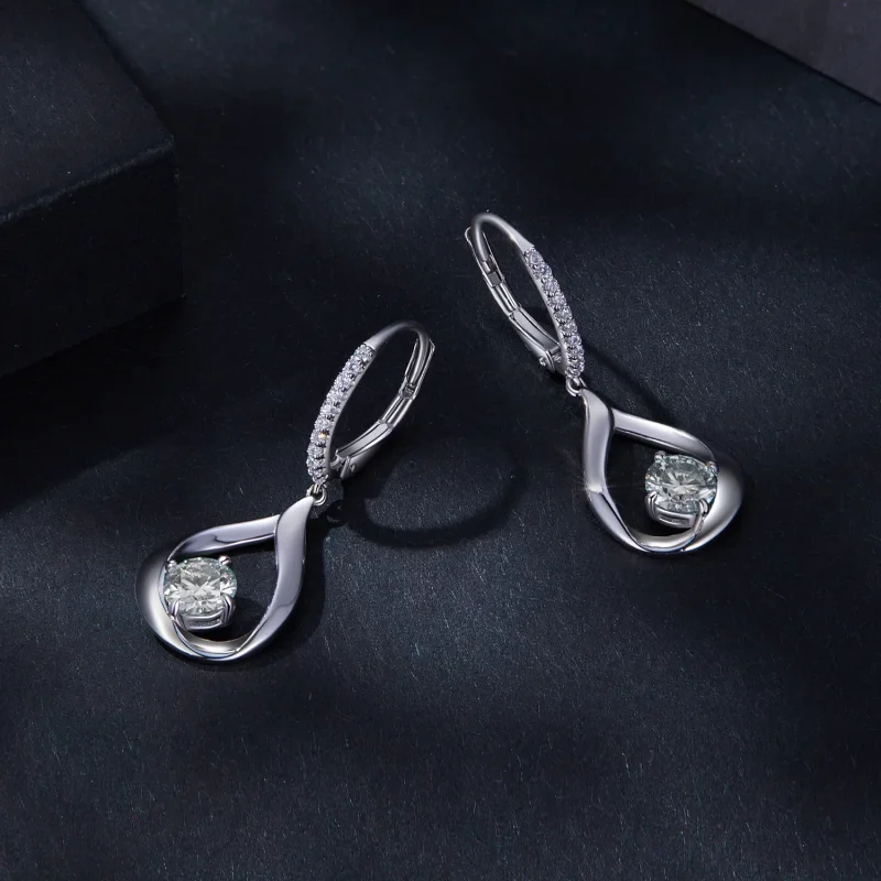 (bild till) Pandora-stil Drop Moissanite-örhängen (Två certifikat) - MSE032 - View 3