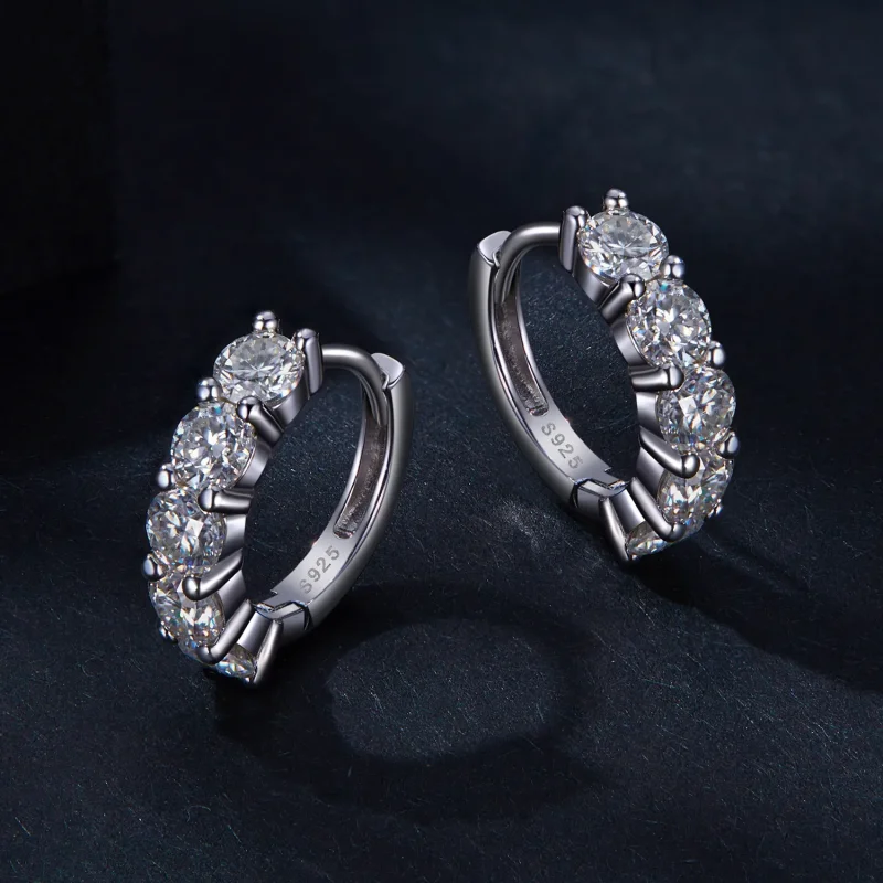 (bild till) Pandora-stil Halvcirkelformade Moissanite Diamantörhängen - MSE033 - View 3