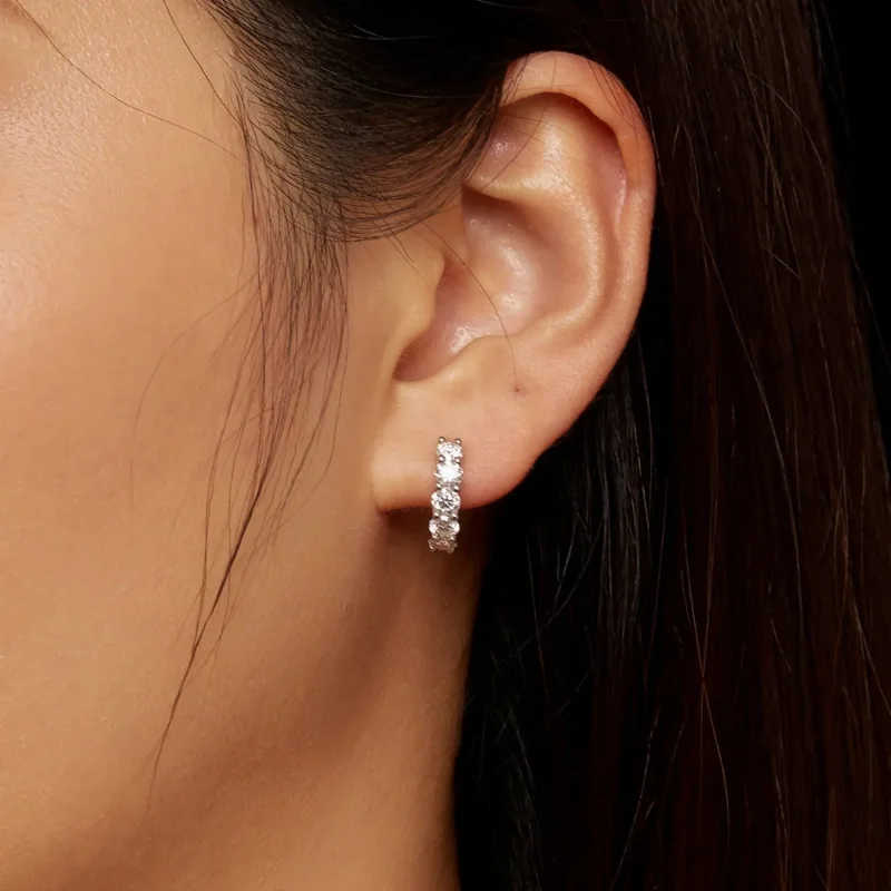 (bild till) Pandora-stil Halvcirkelformade Moissanite Diamantörhängen - MSE033 - View 6