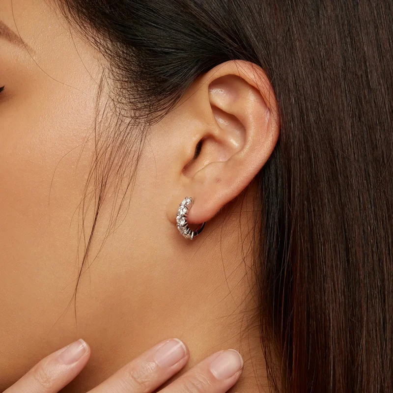 (bild till) Pandora-stil Halvcirkelformade Moissanite Diamantörhängen - MSE033 - View 7