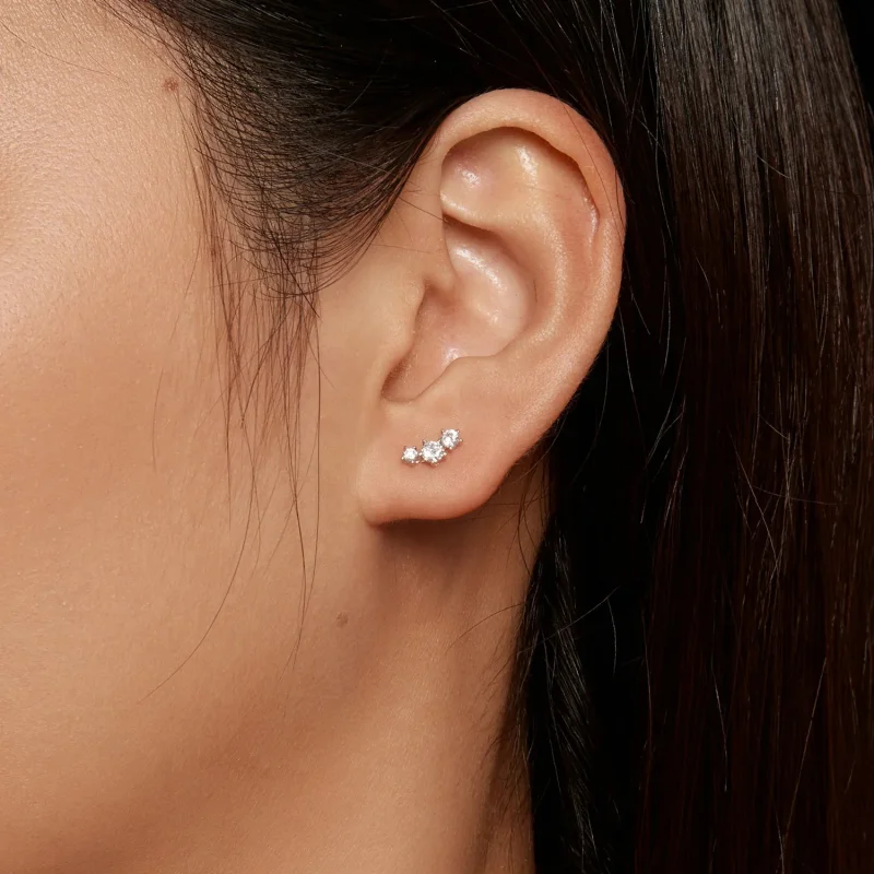 (bild till) Pandora-stil Moissanite-stiftöronhängen (Ett certifikat) - MSE034 - View 6